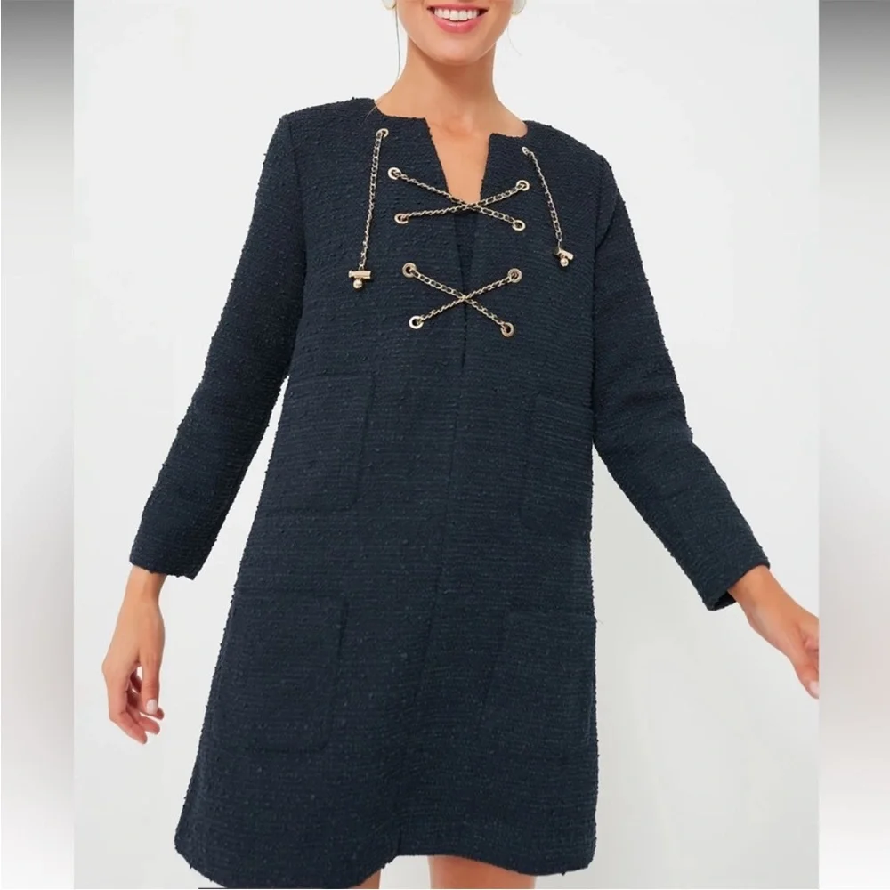 Tuckernuck Navy Tie Tweed Kelly Notched Neckline Mini Dress NWT Size M - Picture 5 of 9